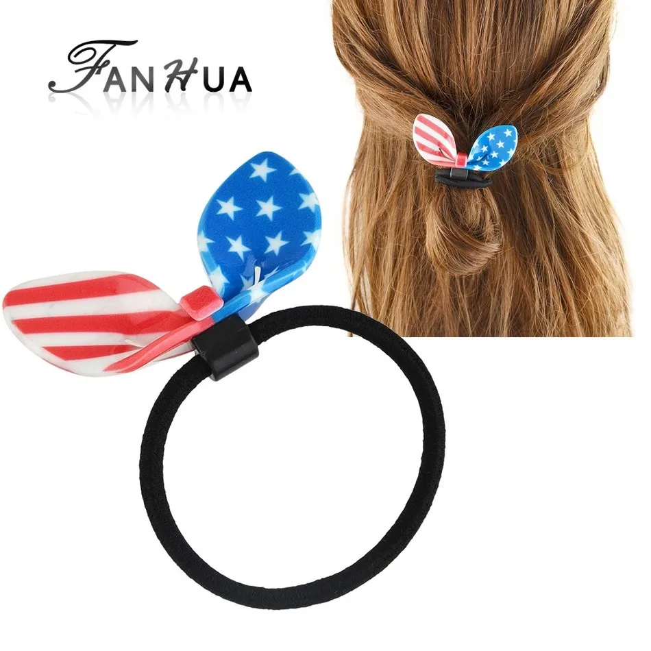 Fashion Plaits Hair Accessories Black Elastic Rope Bands Resin Leopard Flag Bowknot Decoration Headwear Women | Украшения и