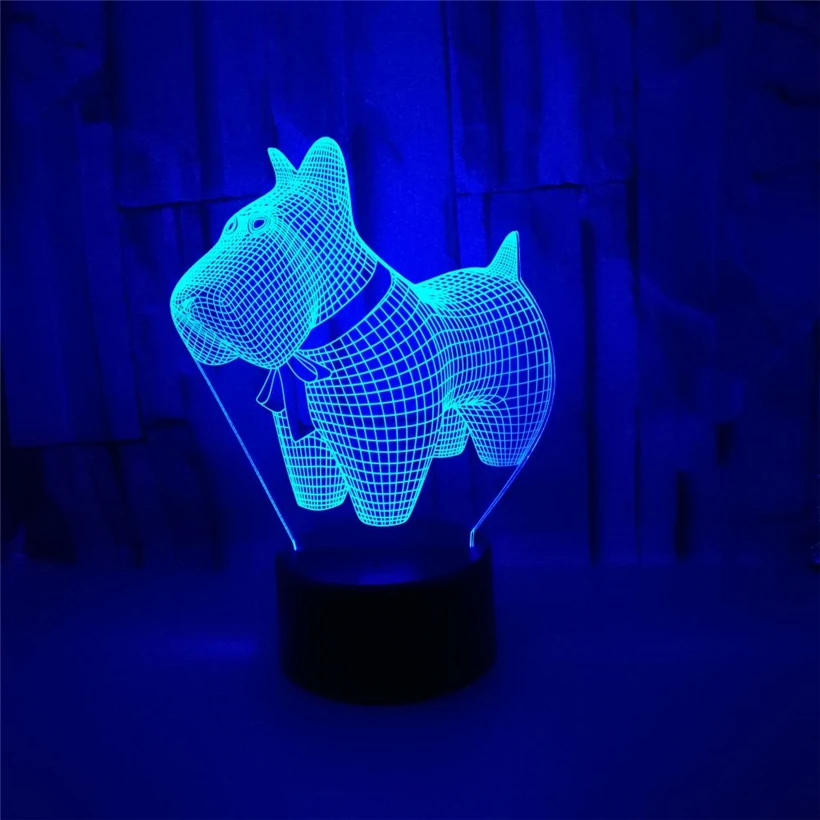 Миниатюрный ночник в виде собаки с 3D иллюзией светодиодная настольная лампа