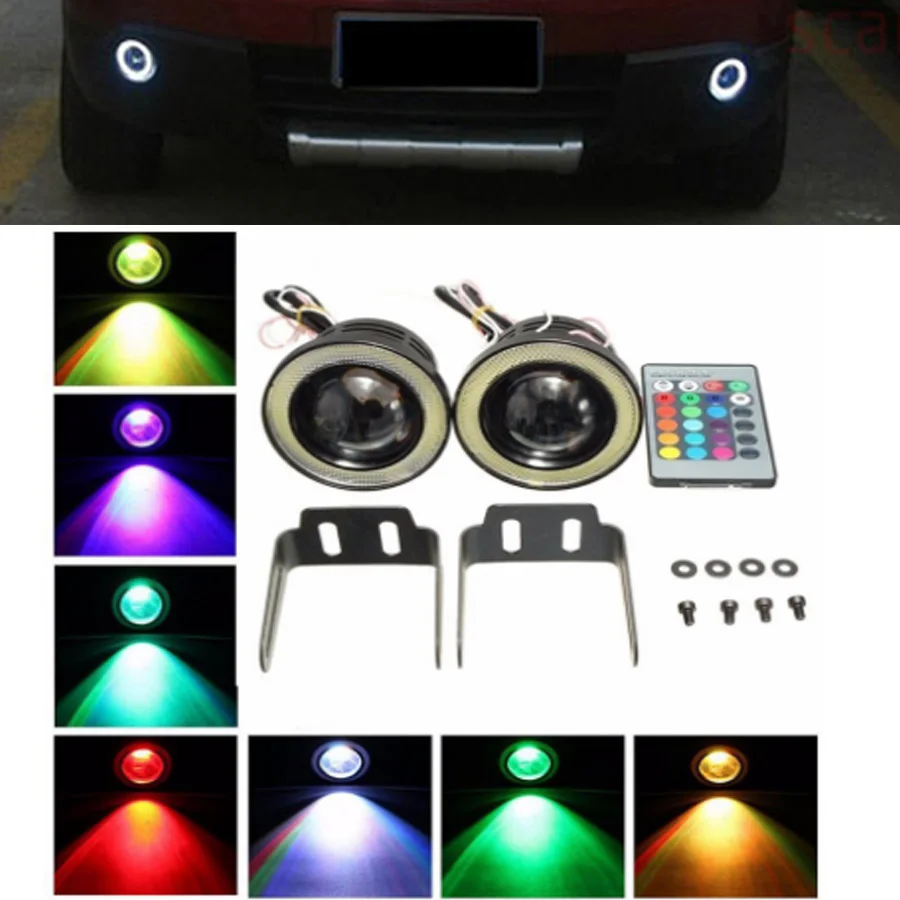 Светодиодный RGB Противотуманные фары в сборе дневного света с rgb подсветка линзы