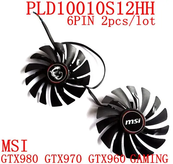 Бесплатная доставка, 2 шт./лот PLD10010S12HH, 6 контактов, 95 мм, постоянный ток 12 В, 0,4 А, для игрового вентилятора видеокарты MSI GTX980, GTX970, GTX960