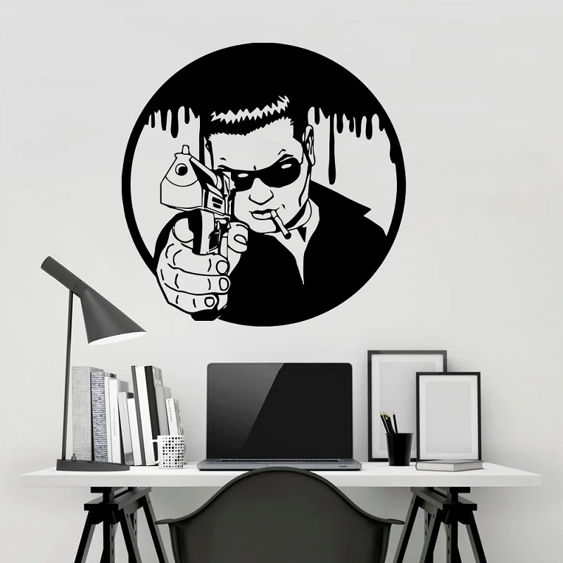 Gangster Mafia Man Muurtattoo Gun Wapen Muursticker Slaapkamer Vinyl Wall Sticker Home Decor DY32 | Дом и сад