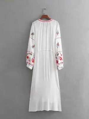 2018 za летнее Для женщин Европейский extoic Хлопок embroideried Цветочные кисточкой Макси