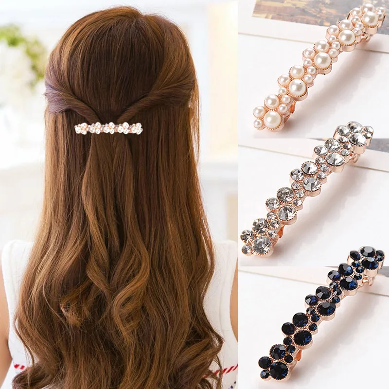 Горячая Распродажа, 5 цветов, корейские элегантные женские заколки с кристаллами и жемчугом, заколки для волос, аксессуары для волос