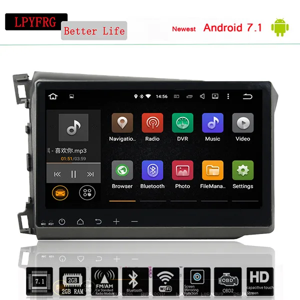 2 DIN приборная панель 1024*600 автомобильный dvd-плеер для Honda Civic 2012 с android 10 0 GPS ПК
