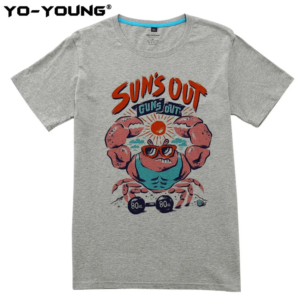 Yo-Young Мужская футболка Веселая Краб Sun's Out guns с принтом 100% 180 gsm чесаная хлопковая