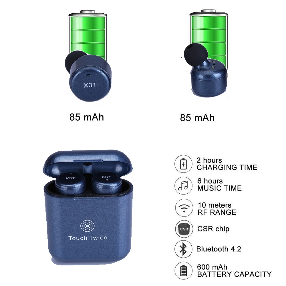 True Wireless Bluetooth 4 2 наушники вкладыши TWS с X3T мини стерео в ухо наушник 700 мАч заряда