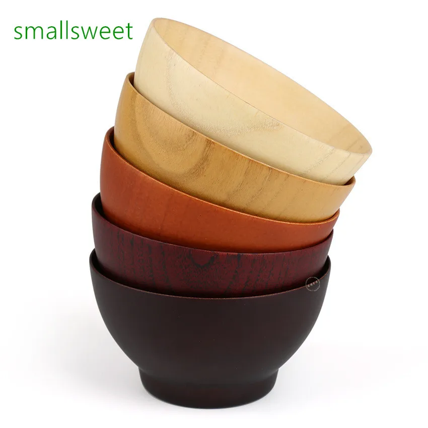 

10CM Kitchen Tableware Dining Utensil Natural Jujube Wooden Bowl Bol Soup Rice Noodles Bowls Baby Kids Children Japanese Bowls