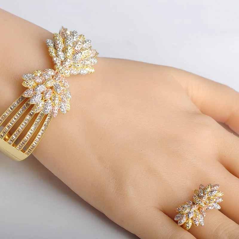 MECHOSEN Fashion Delicate Bowknot Design Bangle Ring Sets Micro Paved Cubic Zirconia Brass 3 Tones Exquisite Bridal Jewelry | Украшения и