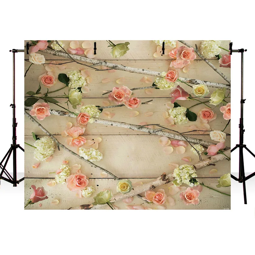 Виниловые фоны для фотосъемки детей с розовыми и белыми цветами в пол на день