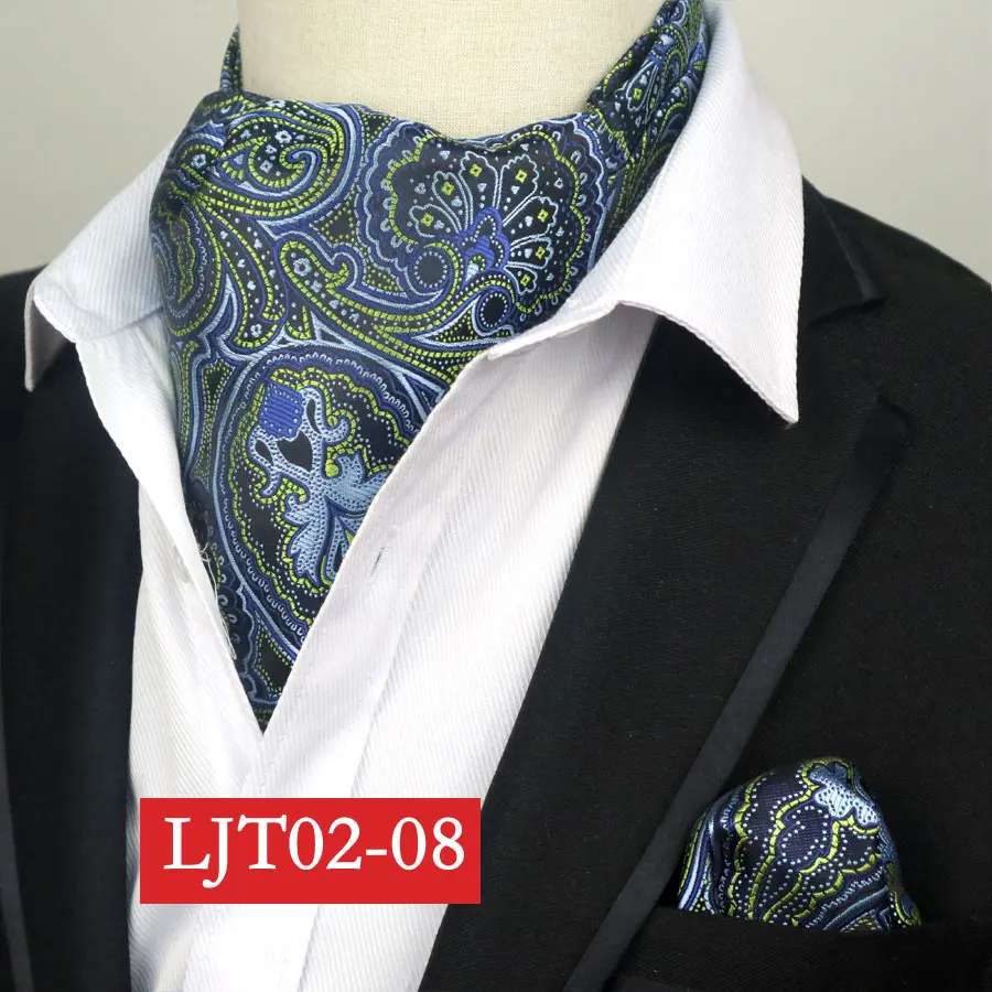 LJT02-08 YISHLINE винтажный Шелковый мужской аскотский галстук и платок Набор Цветочный Пейсли Карманный квадратный галстук наборы для свадебной вечеринки - Цвет: LJT02-08