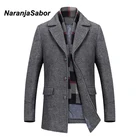 NaranjaSaborНовинка; мужские зимние пальто; толстые хлопковые шерстяные куртки; мужская повседневная Модная приталенная длинная куртка; шарф; мужская верхняя одежда; NZXX481