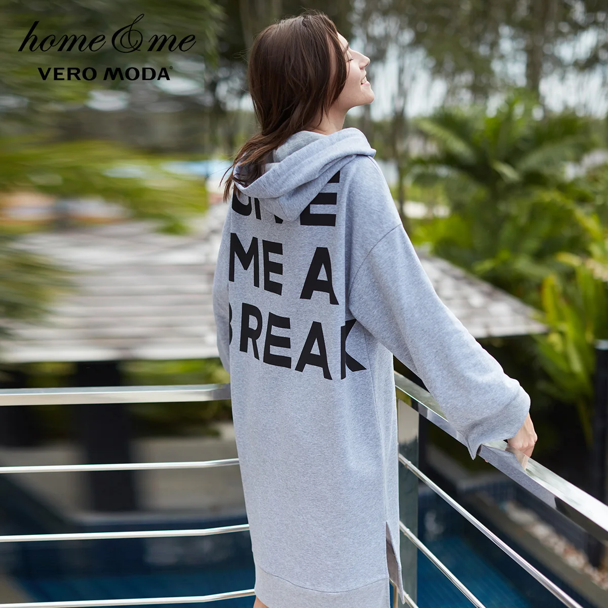Vero Moda платье женское толстовка женская Весна Новое с капюшоном Свободное длинное домашнее платье для отдыха | 318160504 - Color: Lt. grey mel.