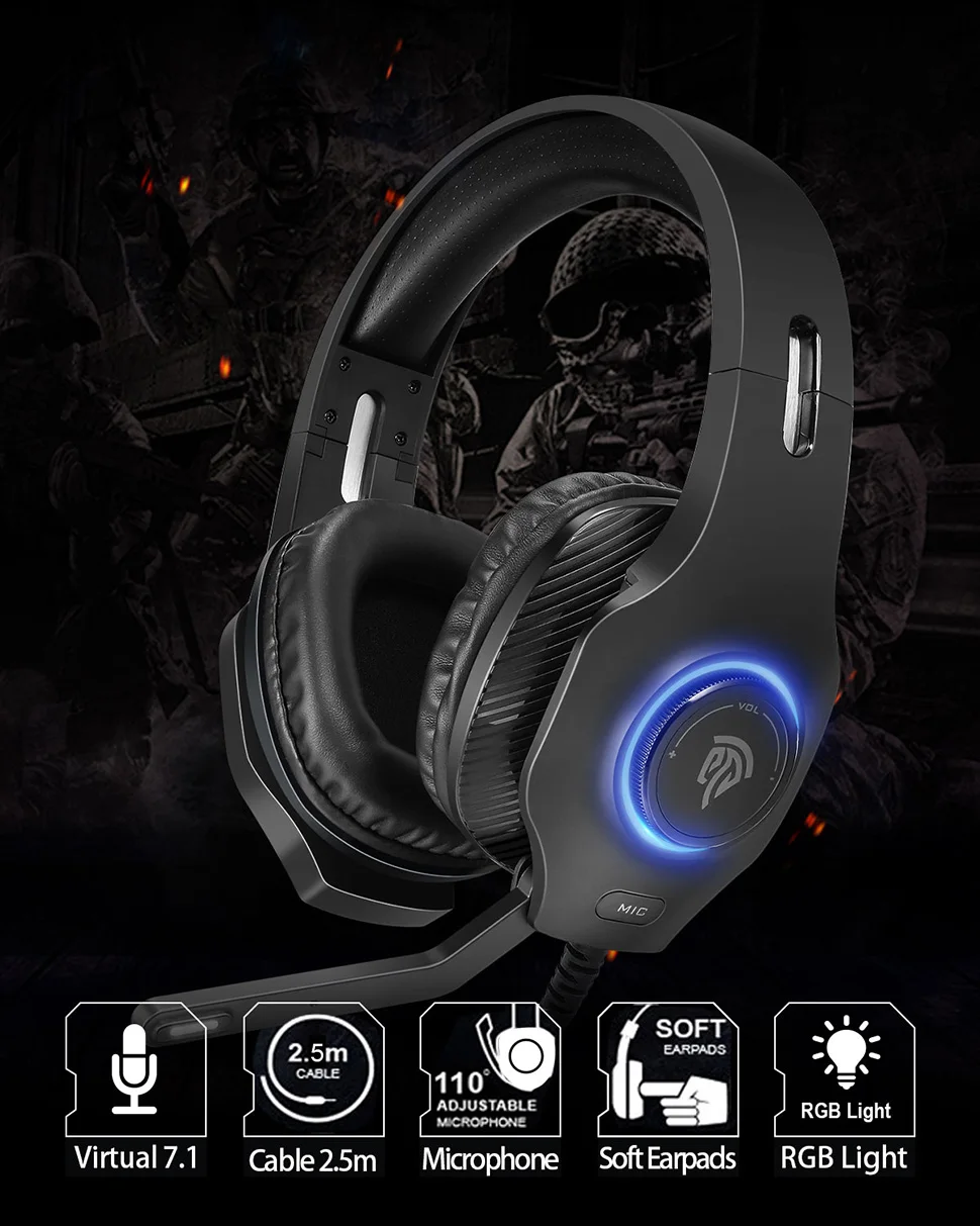 Virtual 7,1 usb-наушники EasySMX VIP002D Игровые наушники Проводная гарнитура с RGB подсветкой микрофон наушники для ПК PS4