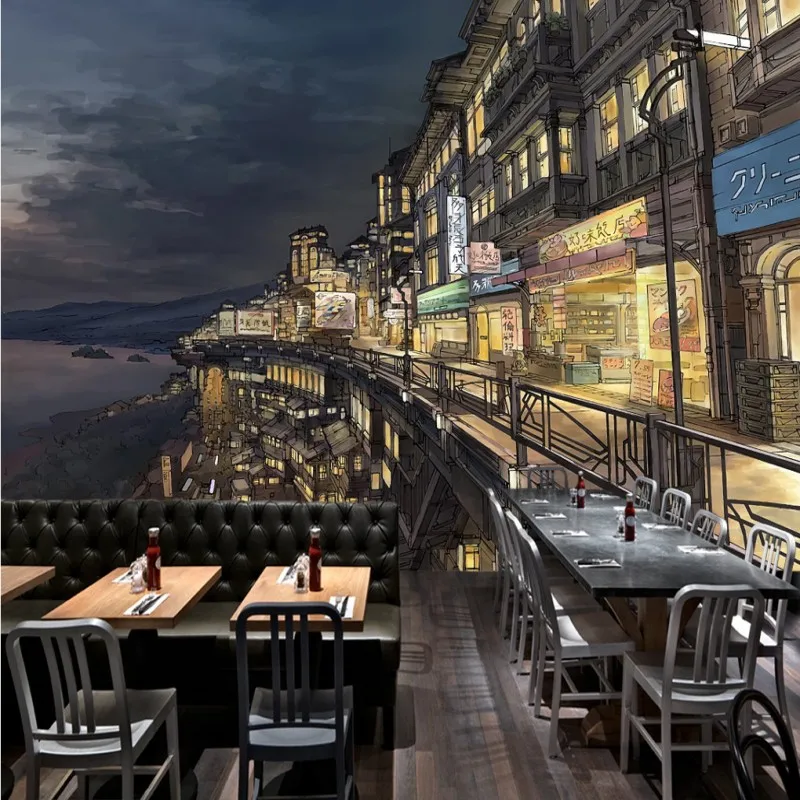 Фотообои ручной работы мультфильм японский Осака улица японская кухня фон обои