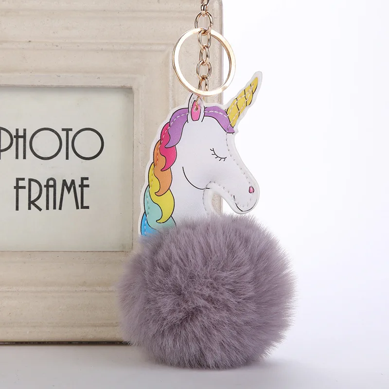Unicorn Keychain Sleutelhanger Pom Leather Pompom Bag Charm Llavero Pompon Brelok Do Kluczy Trinket Women Car Cute Key Chain | Украшения и