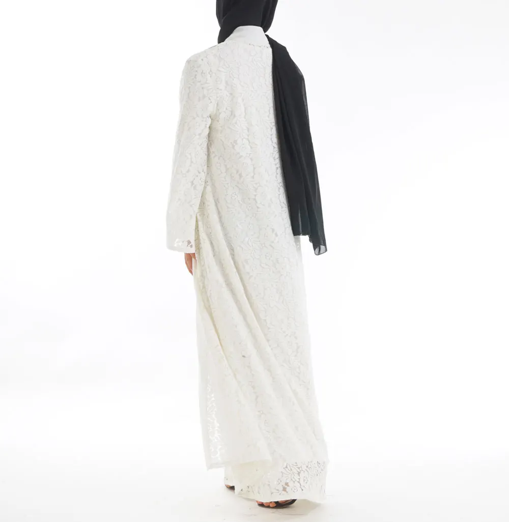 Белое Кружевное мусульманское платье абайя исламские женщины Малайзия Jilbab Djellaba