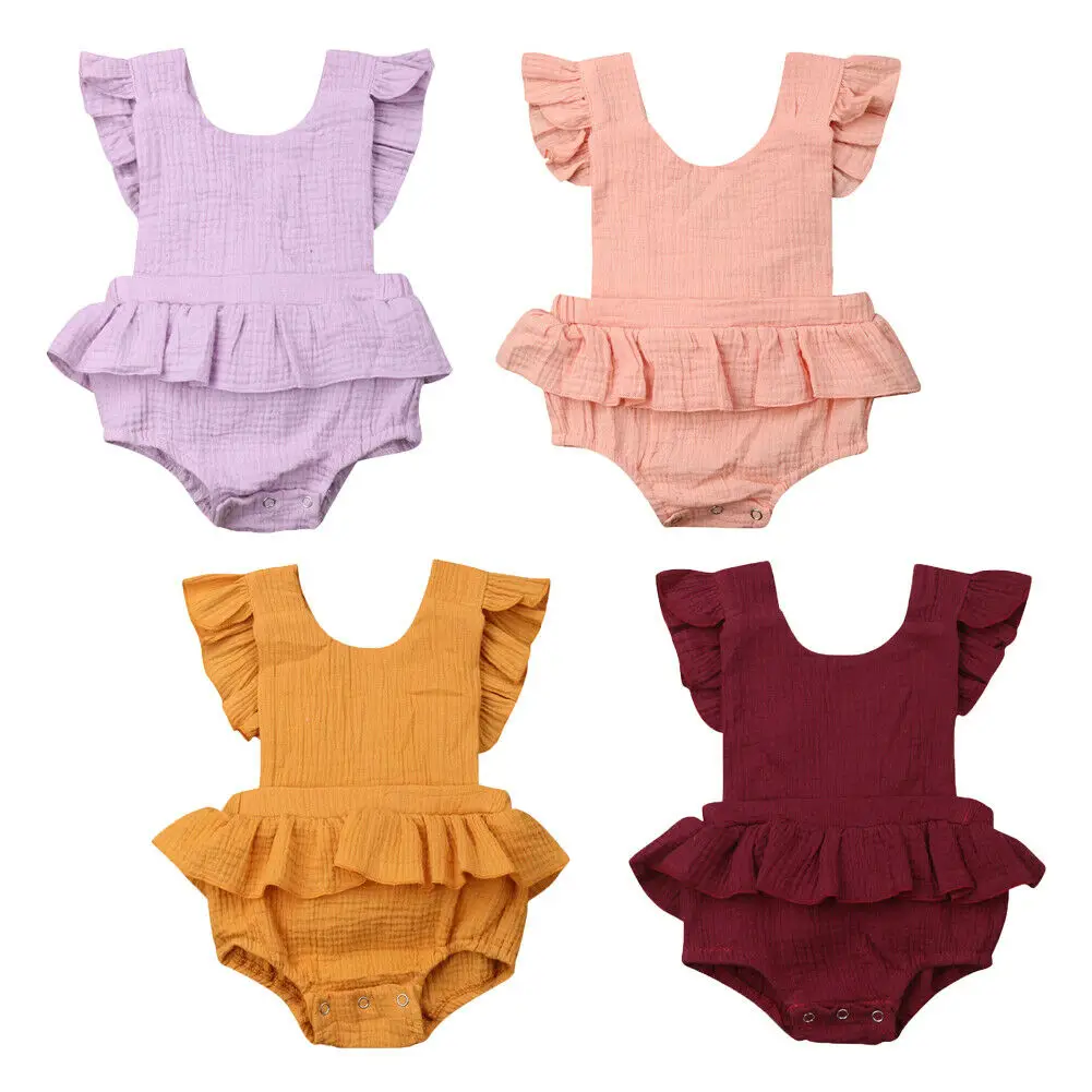 

UK Newborn Baby Girl Romper Ruffle Cotton Bodysuit Jumpsuit Outfit Sunsuit 0-18M