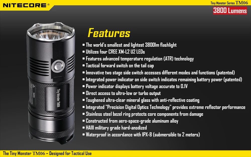 Nitecore TM06 3800 люмен 4* CREE XM-L2 U2 светодиоды крошечный Монстр+ 4 x NL188 батарея(3100 мАч)+ зарядное устройство Nitecore d4 зарядное устройство