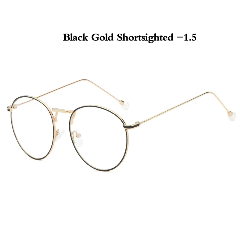 black gold myopia1.5 Zilead роскошные женские жемчужные очки для близорукости металлические круглые очки по рецепту близорукие очки для женщин близорукие унисекс - Цвет оправы: black gold myopia1.5