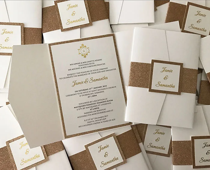 Блестящие свадебные приглашения Pocketfold с бандажом для живота CA0766|pocketfold wedding