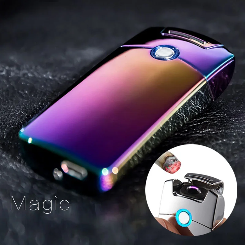 Magic Двухдуговая Индукционная Зажигалка плазменная USB меняющаяся ветрозащитная беспламенная электрическая зажигалка электронная сигарета зажигалка импульсная - Цвет: Magic