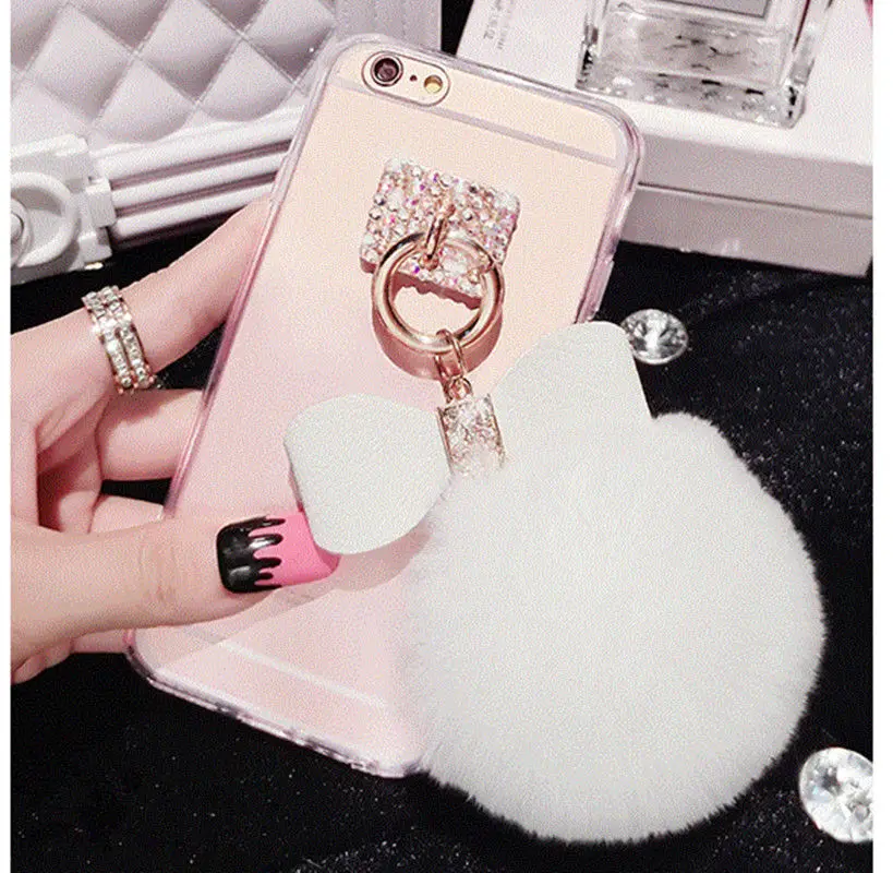 For Huawei Mate 10 Hot Luxury Chrome Clear Bling Diamond Bowknot Plush Ball Charm Phone Case Cover P20 Pro |