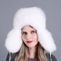 winter women hat pompom beanie genuine fox fur skullie russian winter woman caps cotton bomber for ladys