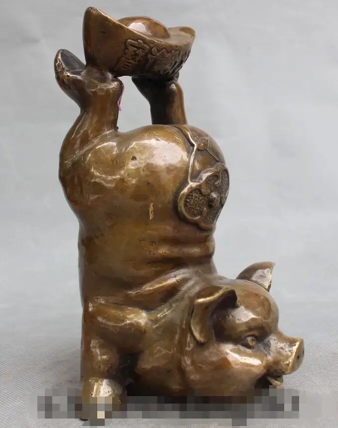 Chinese Copper animal Folk Wealth Money Zodiac Year Lovely Pig sculpture Statue | Дом и сад