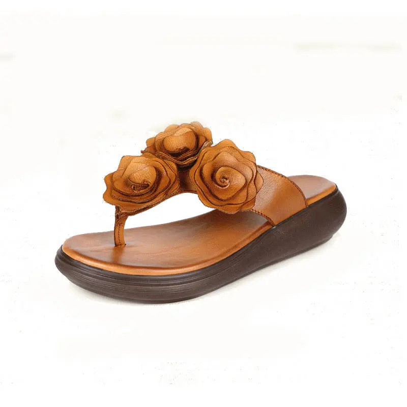 XT00145-Brown Xiuteng/женские босоножки на толстой танкетке; женские плоский сандалии пляж обувь; коллекция года; Вьетнамки с цветами; chaussures femme - Цвет: XT00145-Brown