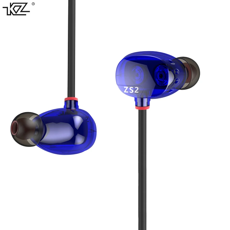 Фото KZ ZS2 наушники с микрофоном ушные крючки портативные noice снижение двойной блок