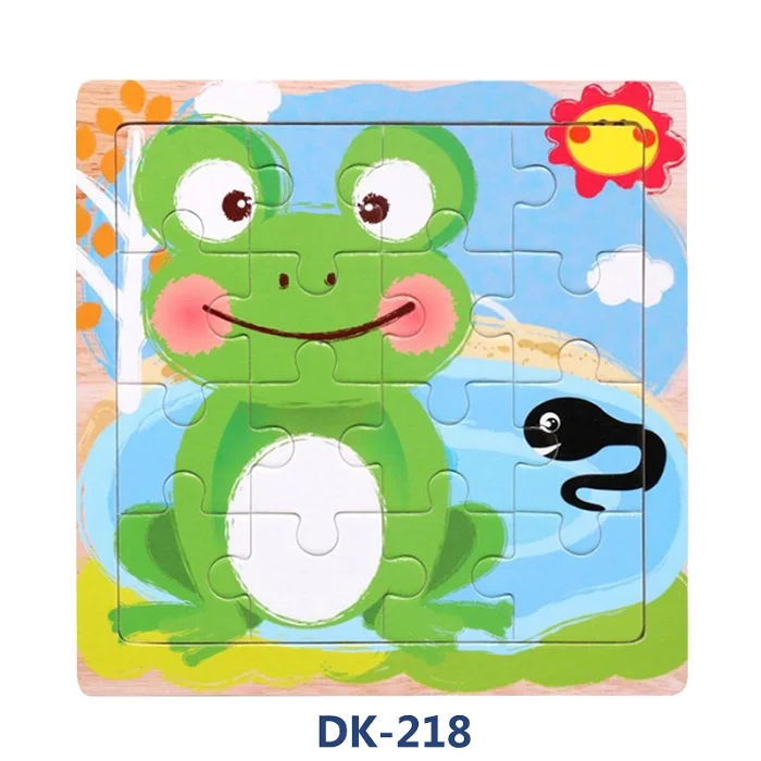 DK-218 Новинка, 16 кусочков деревянных паззлов, разноцветные Мультяшные животные, деревянные игрушки для детей, обучающие игрушки для детей раннего возраста, DK-200 - Цвет: DK-218