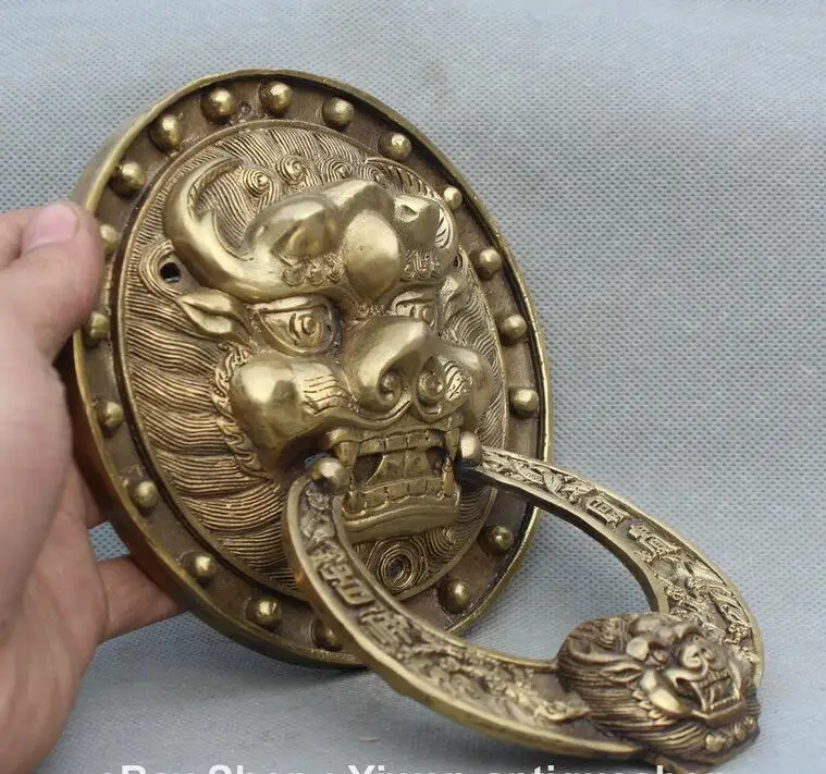 8 &quotКитайский латунный по феншуй Guardion Дракон лев зверь голова Маска дверной