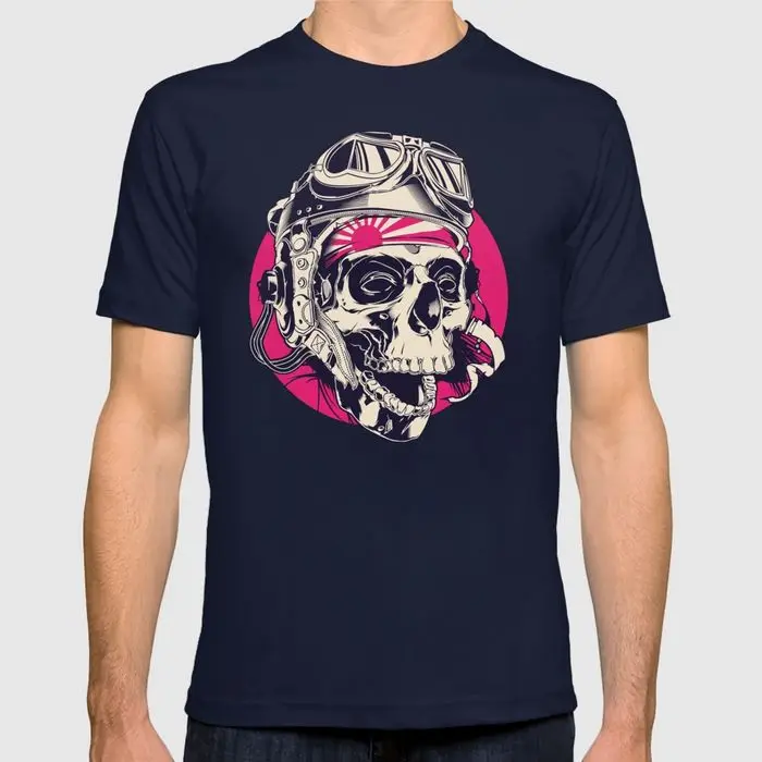 2017 Общество с Ограниченной мужчины футболки Череп пилотный шлем иллюстрация
