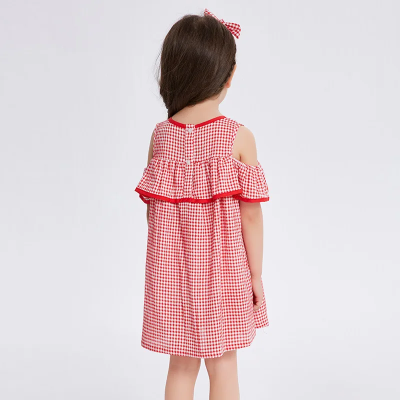 2018 New Summer Girls Print Plaid Dress Princess Perform Lovely Bare shoulder School Fashion Kid Clothes | Детская одежда и обувь