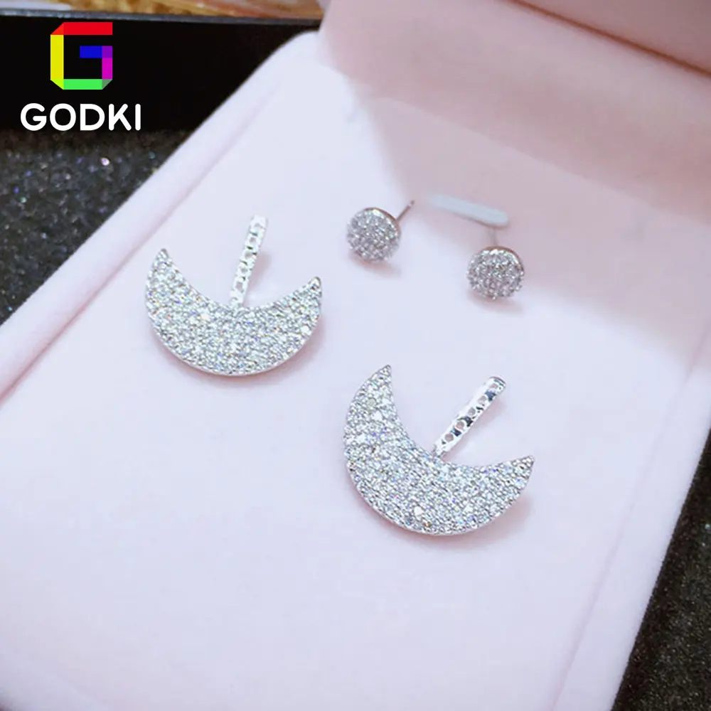 GODKI Роскошные Мико Pave CZ Follow Moon Форма кубического циркония ювелирные изделия