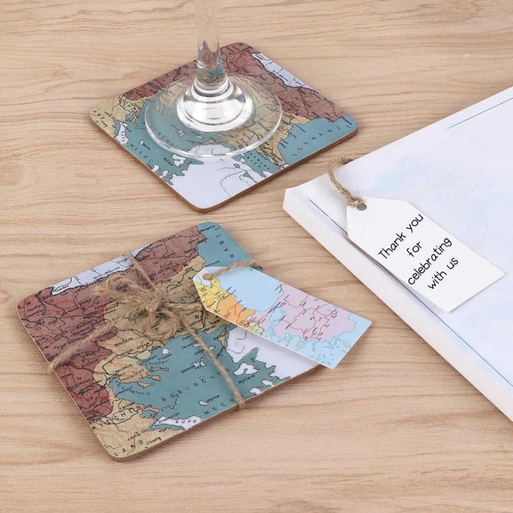 OurWarm 5Pcs Nautical Wedding Gifts for Guest World Maps Compass Absorbent Cork Coasters with Tag Travel Theme Souvenirs | Дом и сад