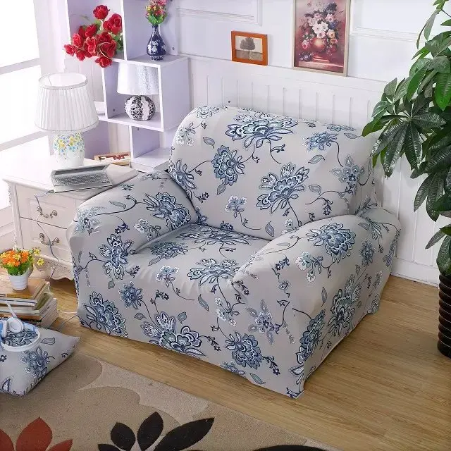 

Spandex Stretch brisk blue flower Sofa Cover Big Elasticity 100% Polyester Sofa Furniture Cover
