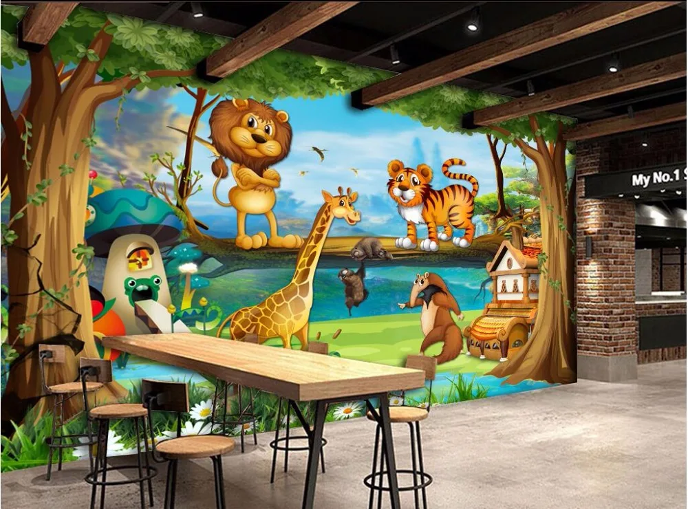 Настенные 3D обои на заказ Мультяшные лесные животные тигр Лев детский Декор