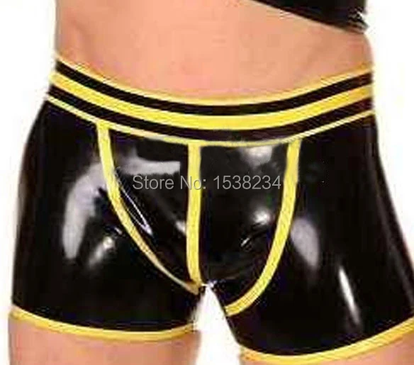 Сексуальное мужское латексное нижнее белье резиновые боксеры черное желтая