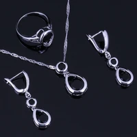 outstanding water drop black cubic zirconia silver plated jewelry sets earrings pendant chain ring v0993