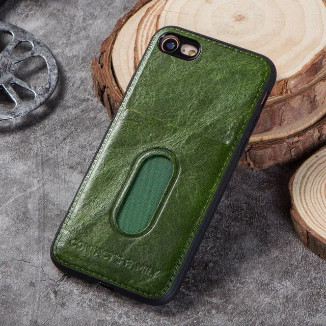 1001-Green Чехол Crazy Horse из воловьей кожи для iPhone 7, 8, кожаный чехол-накладка, дизайн кронштейна для iPhone 8, слот для карт, чехол-кошелек - Цвет: 1001-Green