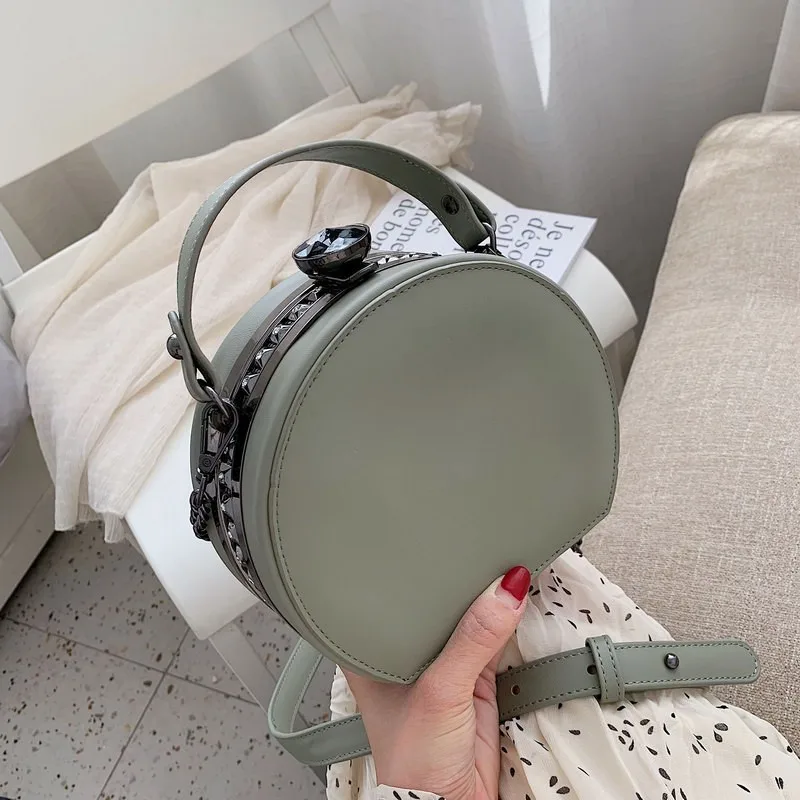 STYLE 1 Модные круглые сумки с заклепками для женщин роскошные сумки женские сумки дизайнерские цепочки бриллианты дамские сумки через плечо - Цвет: STYLE 1