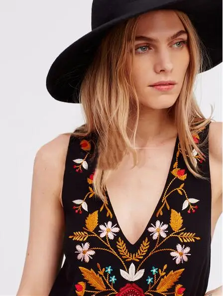 Orgreeter 2018 Summer Boho Women Mini Dress Sexy Deep V-neck Beach Holiday Vest Embroidery Loose Hippie Chic | Женская одежда