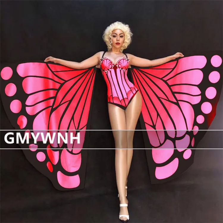 R99 женские платья для подиума, выступлений, шоу, dj певица, носит плащ, Бабочка, костюмы для танца живота, бальные костюмы, боди, ткань