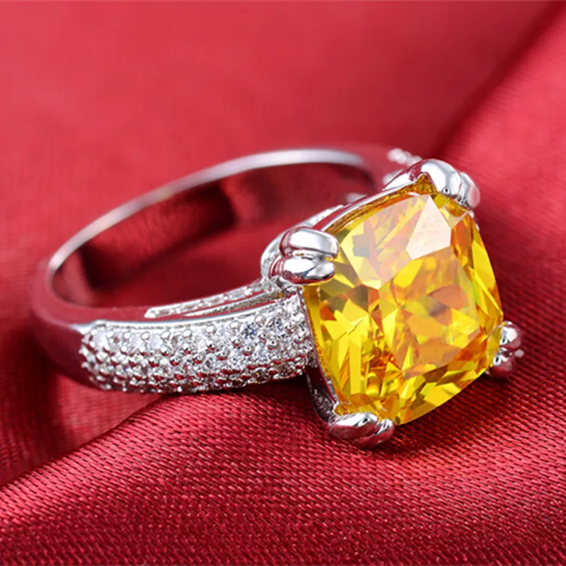 High grade 925 standard sterling silver inlay female yellow zircon sweet romantic engagement ring MSR178 | Украшения и аксессуары