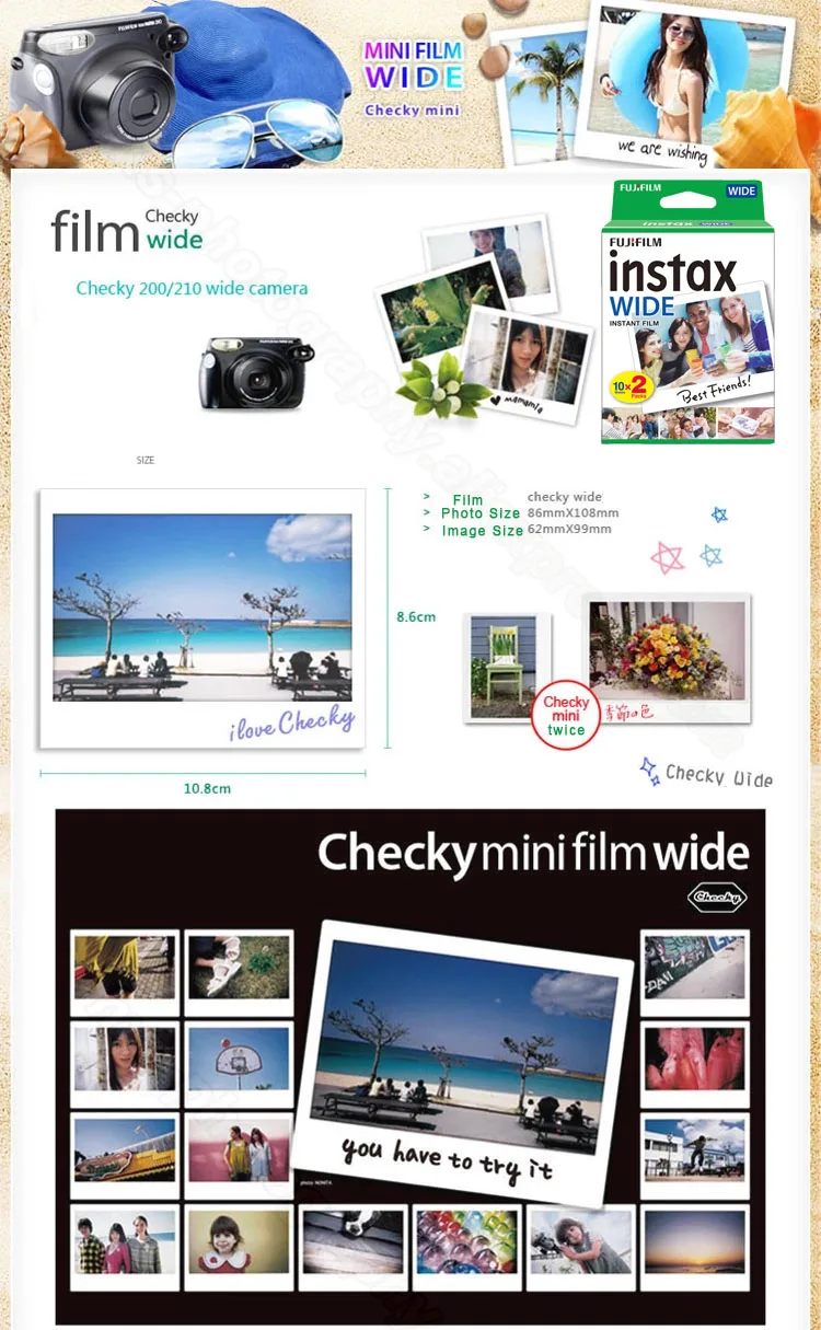 

Genuine New Fujifilm Instax Wide Film White 60 Photos for Instant Photo Paper Camera Instax Wide 200 210 300 with Album Gift