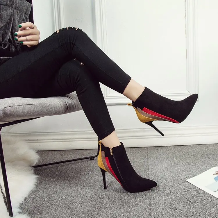 Новинка 2018 года сезон осень зима замшевые ботинки на высоком каблуке шпильке с