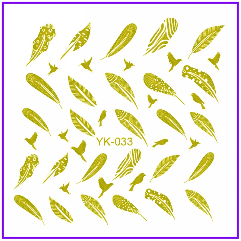 YK033 GOLD Золотые/серебряные Водные Наклейки металлические наклейки для ногтей птичья клетка перо Крылья Ангела Павлин голубь кофе брейк YK031-036 - Цвет: YK033 GOLD