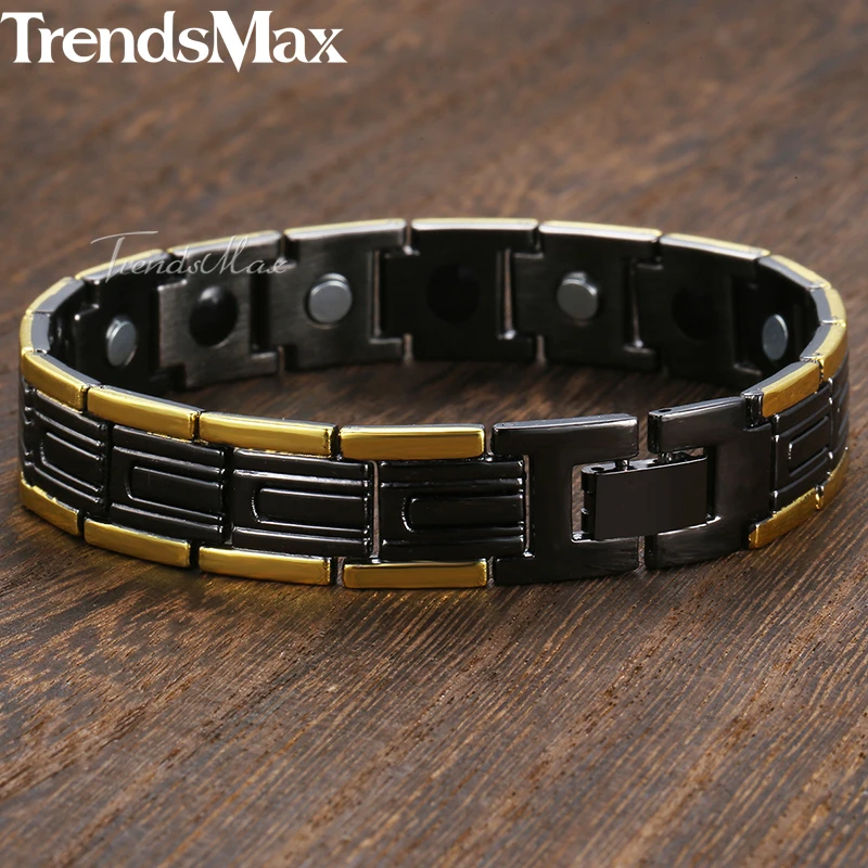 Мужской браслет из нержавеющей стали KB607 черный/золотой с магнитной застежкой 20