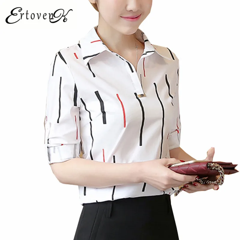 С длинными рукавами большой размер блузка с принтом Новинка весны 2017 года Для